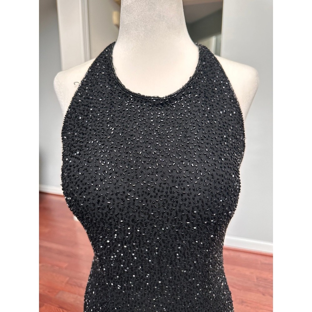 Vintage Cache Embellished Fully Beaded‎ Silk Gown Dress Sexy Feminine - Picture 3 of 12